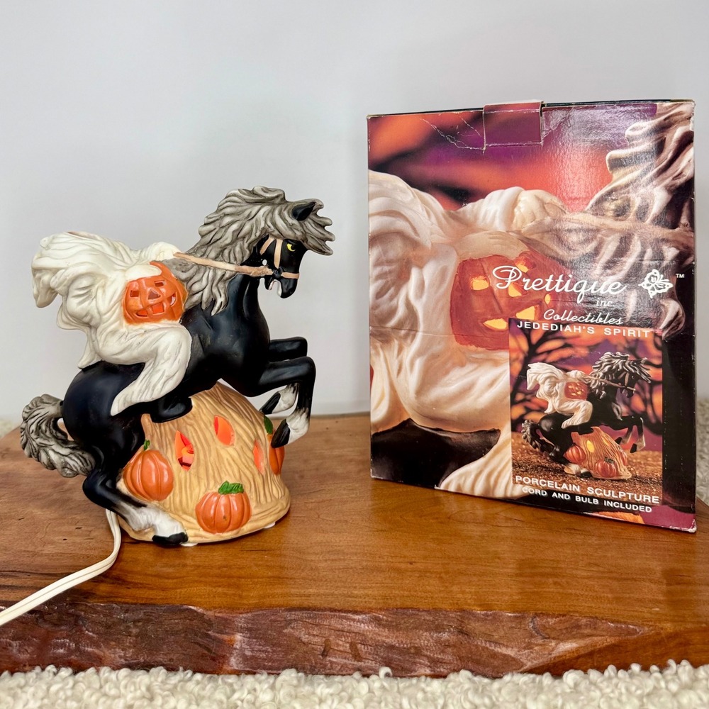 Vintage 1992 Prettique Jedediah's Spirit Porcelain Ghost Horse Sculpture Light
